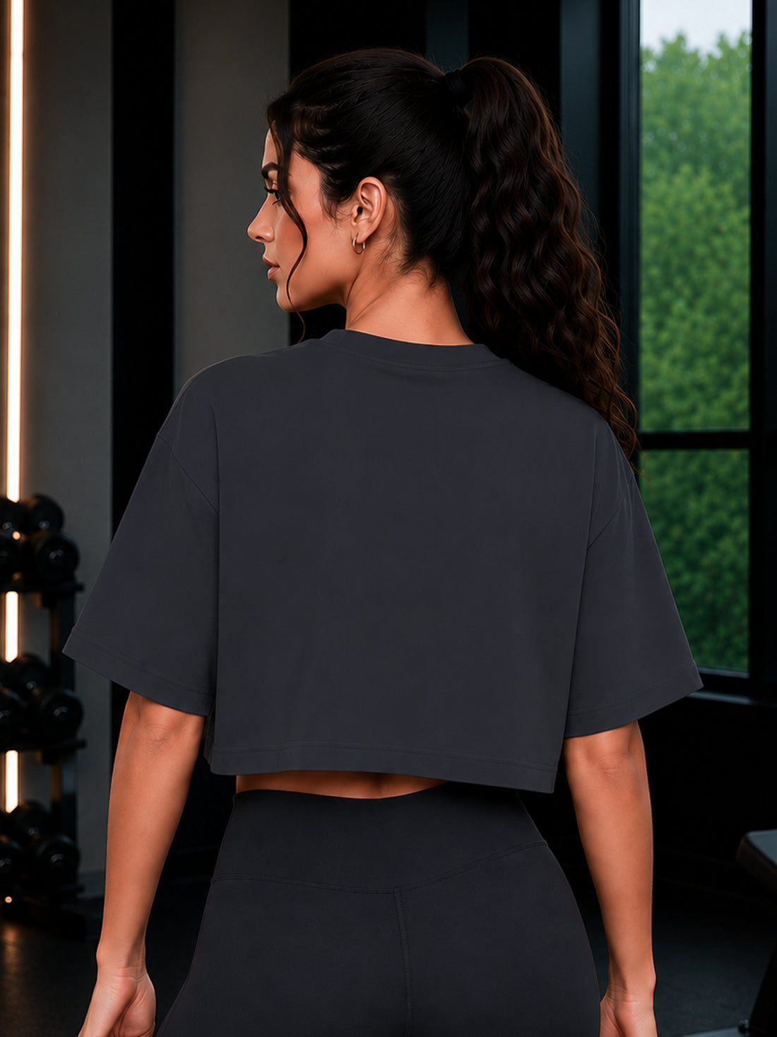 Oversized Pure Cotton Cropped T-Shirt | Drop Shoulder Graphic Printed Casual Tee (Dark Grey)