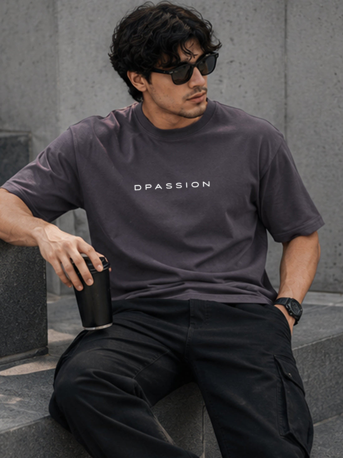 Men's Oversized Drop Shoulder T-Shirt | Pure Cotton Relaxed Fit Round Neck Streetwear Activewear Tee (Grey)