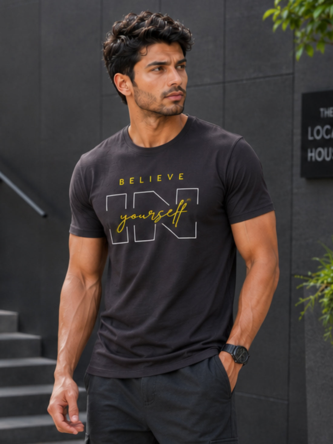 Men's Quick Dry Sports T-Shirt | Printed Gym Workout Running Training Activewear Tee (Grey)