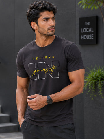 Men's Quick Dry Sports T-Shirt | Printed Gym Workout Running Training Activewear Tee (Grey)