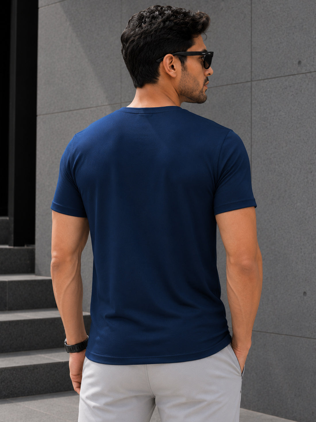Men's Quick Dry Sports T-Shirt | Printed Gym Workout Running Training Activewear Tee (Navy Blue)