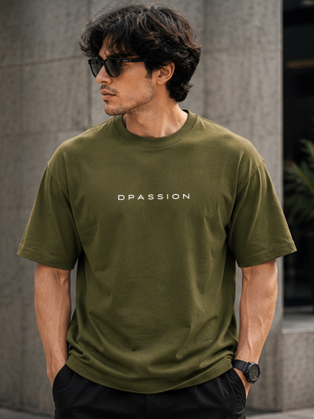 Men's Oversized Drop Shoulder T-Shirt | Pure Cotton Relaxed Fit Round Neck Streetwear Activewear Tee (Olive)