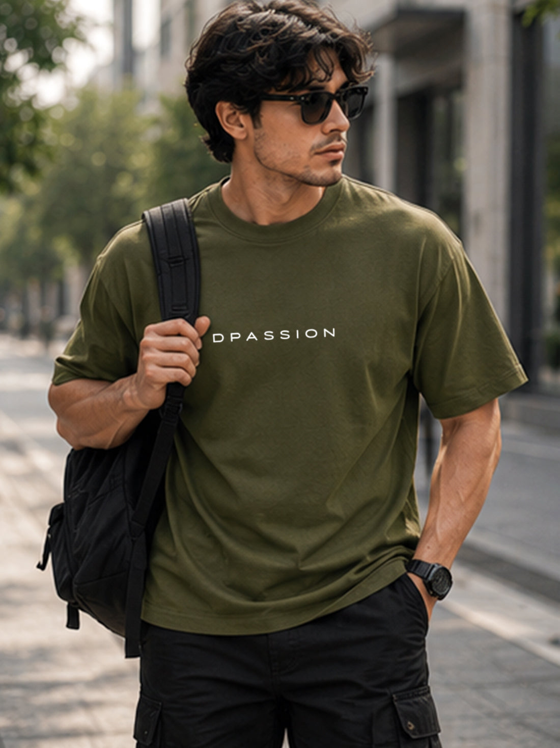 Men's Oversized Drop Shoulder T-Shirt | Pure Cotton Relaxed Fit Round Neck Streetwear Activewear Tee (Olive)