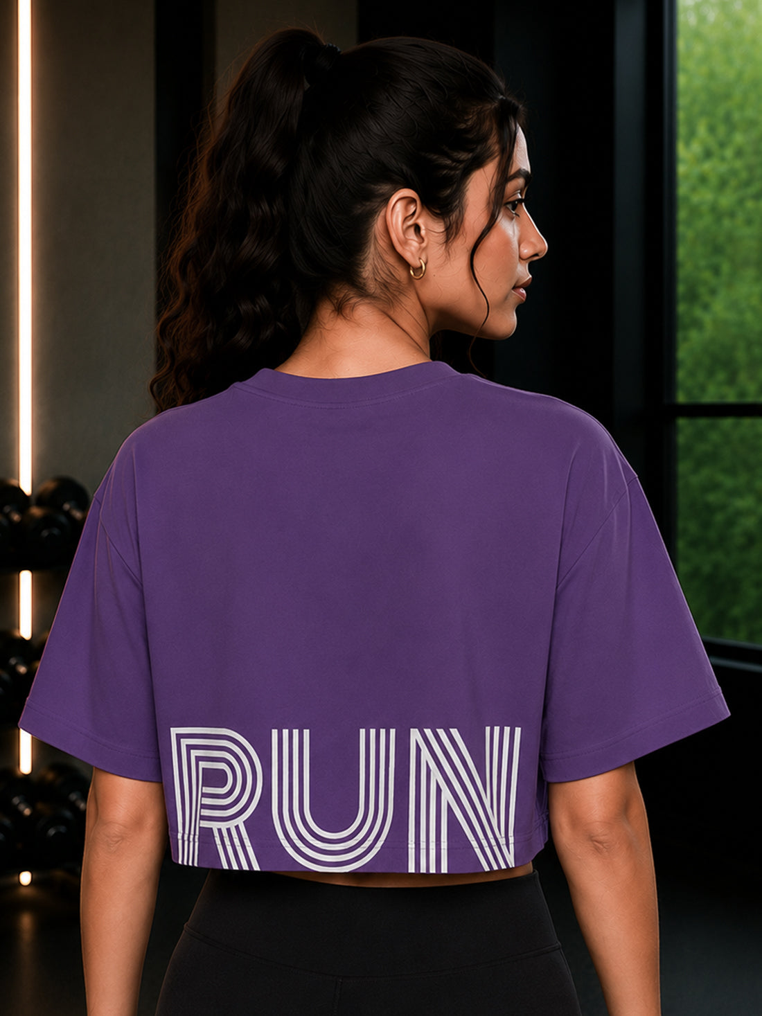Oversized Pure Cotton Cropped T-Shirt | Drop Shoulder Graphic Printed Casual Tee (Purple)