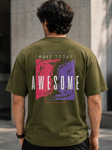 Men's Oversized Drop Shoulder T-Shirt | Pure Cotton Relaxed Fit Round Neck Streetwear Activewear Tee (Olive)