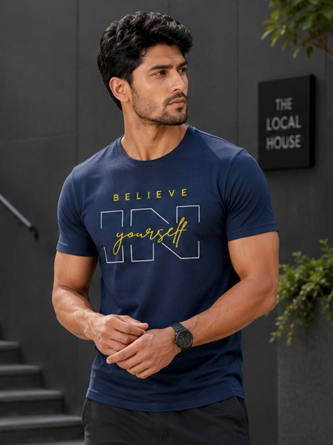 Men's Quick Dry Sports T-Shirt | Printed Gym Workout Running Training Activewear Tee (Blue)