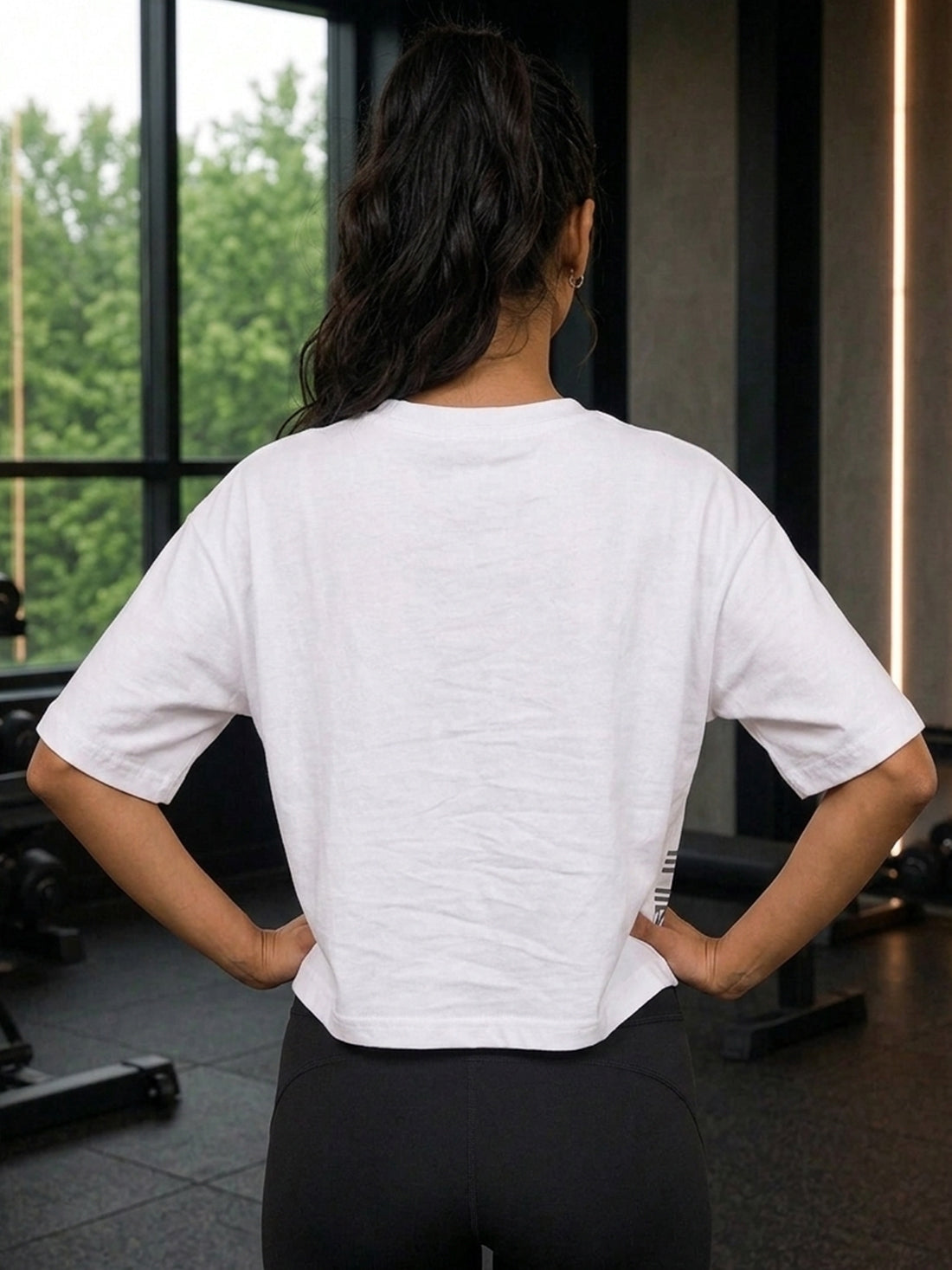 Oversized Pure Cotton Cropped T-Shirt | Drop Shoulder Graphic Printed Casual Tee (white)