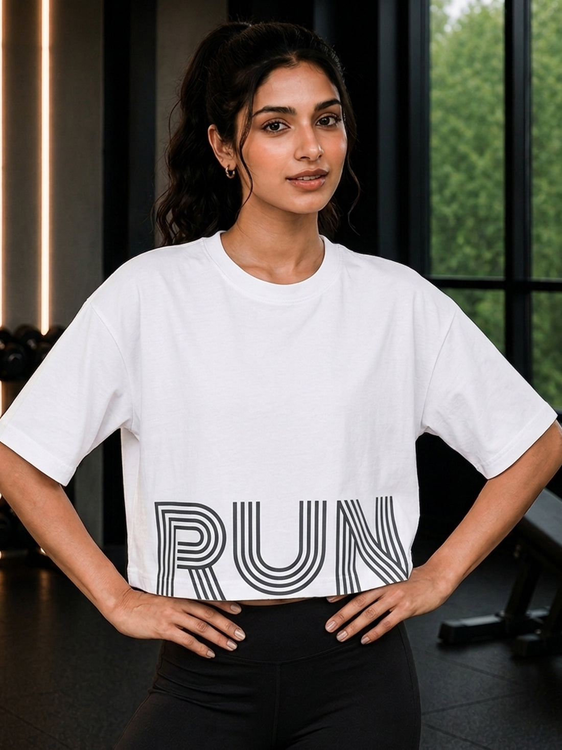Oversized Pure Cotton Cropped T-Shirt | Drop Shoulder Graphic Printed Casual Tee (white)