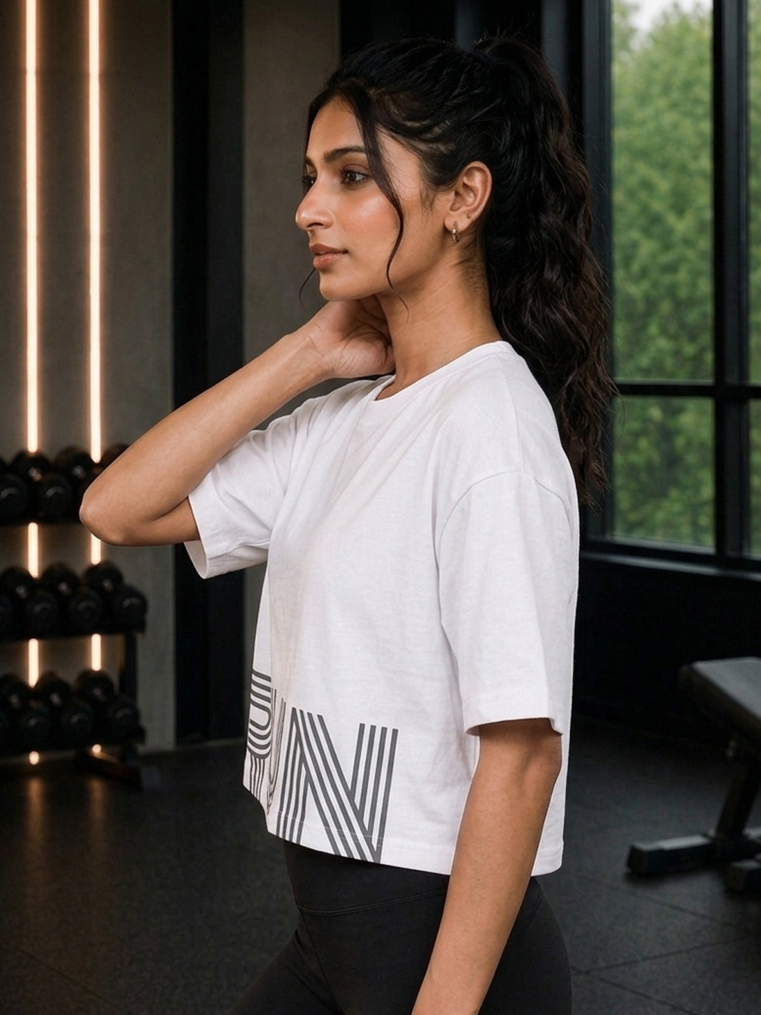 Oversized Pure Cotton Cropped T-Shirt | Drop Shoulder Graphic Printed Casual Tee (white)