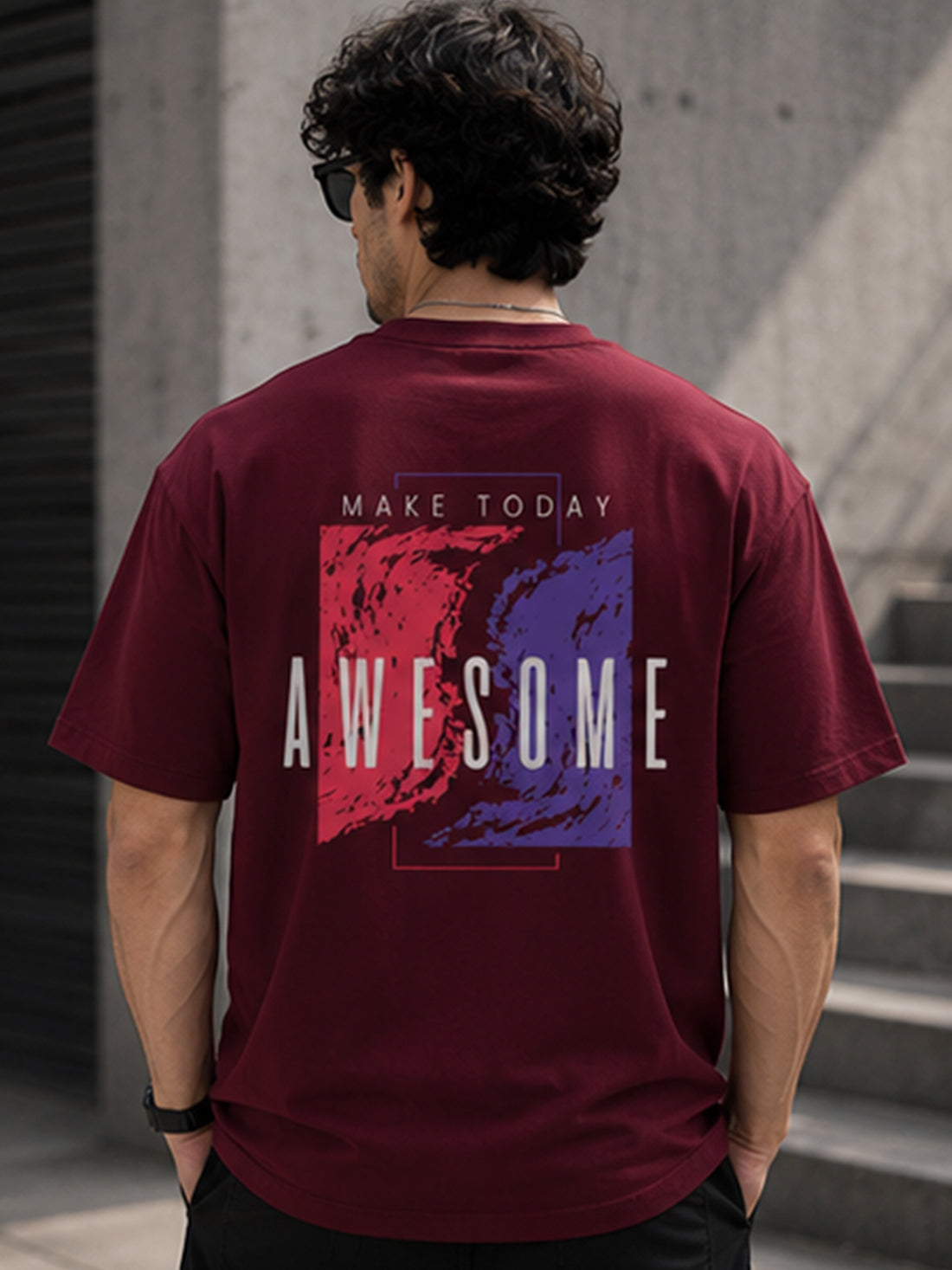 Men's Oversized Drop Shoulder T-Shirt | Pure Cotton Relaxed Fit Round Neck Streetwear Activewear Tee (Wine)
