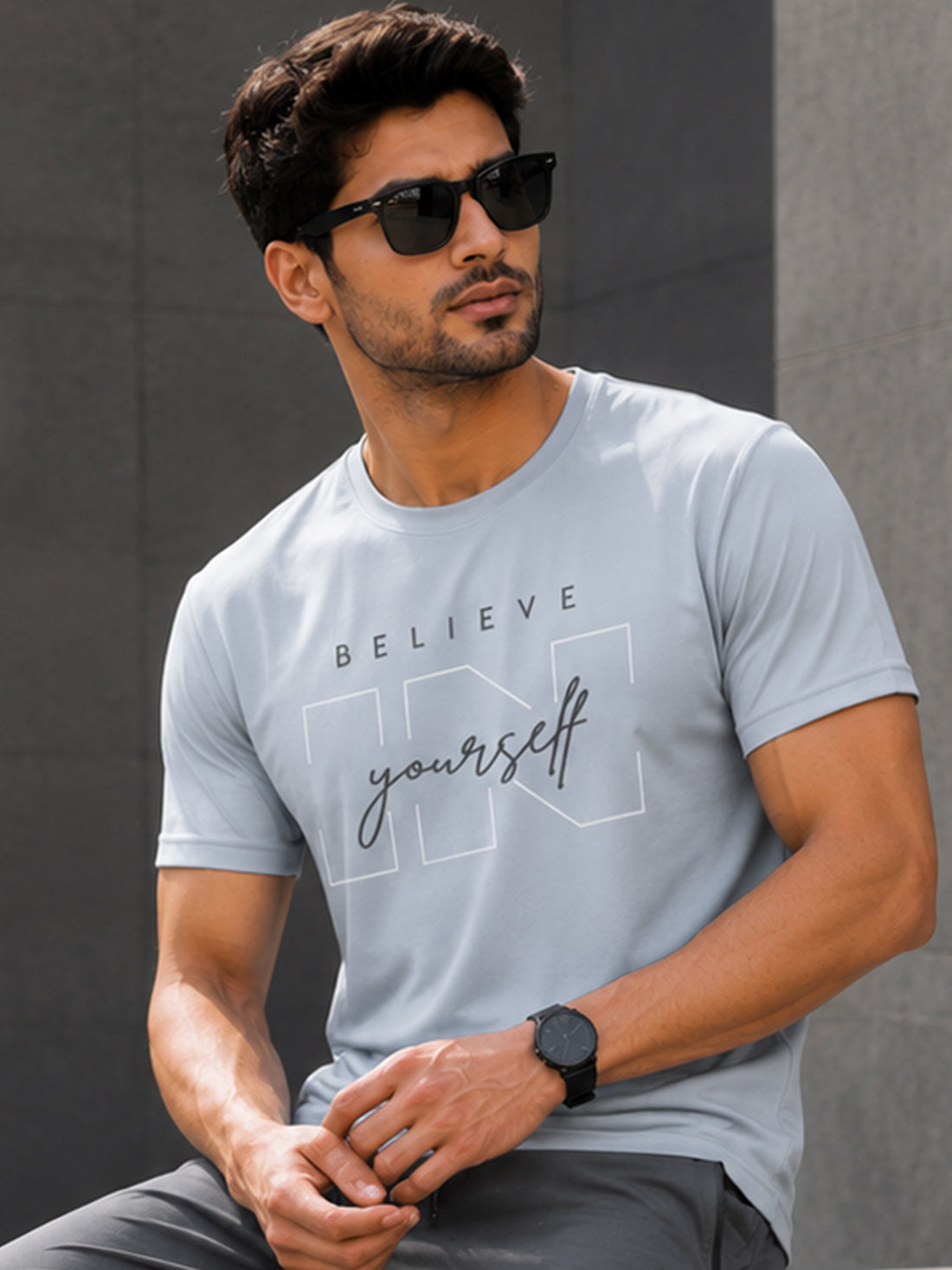 Men's Quick Dry Sports T-Shirt | Printed Gym Workout Running Training Activewear Tee (Silver)