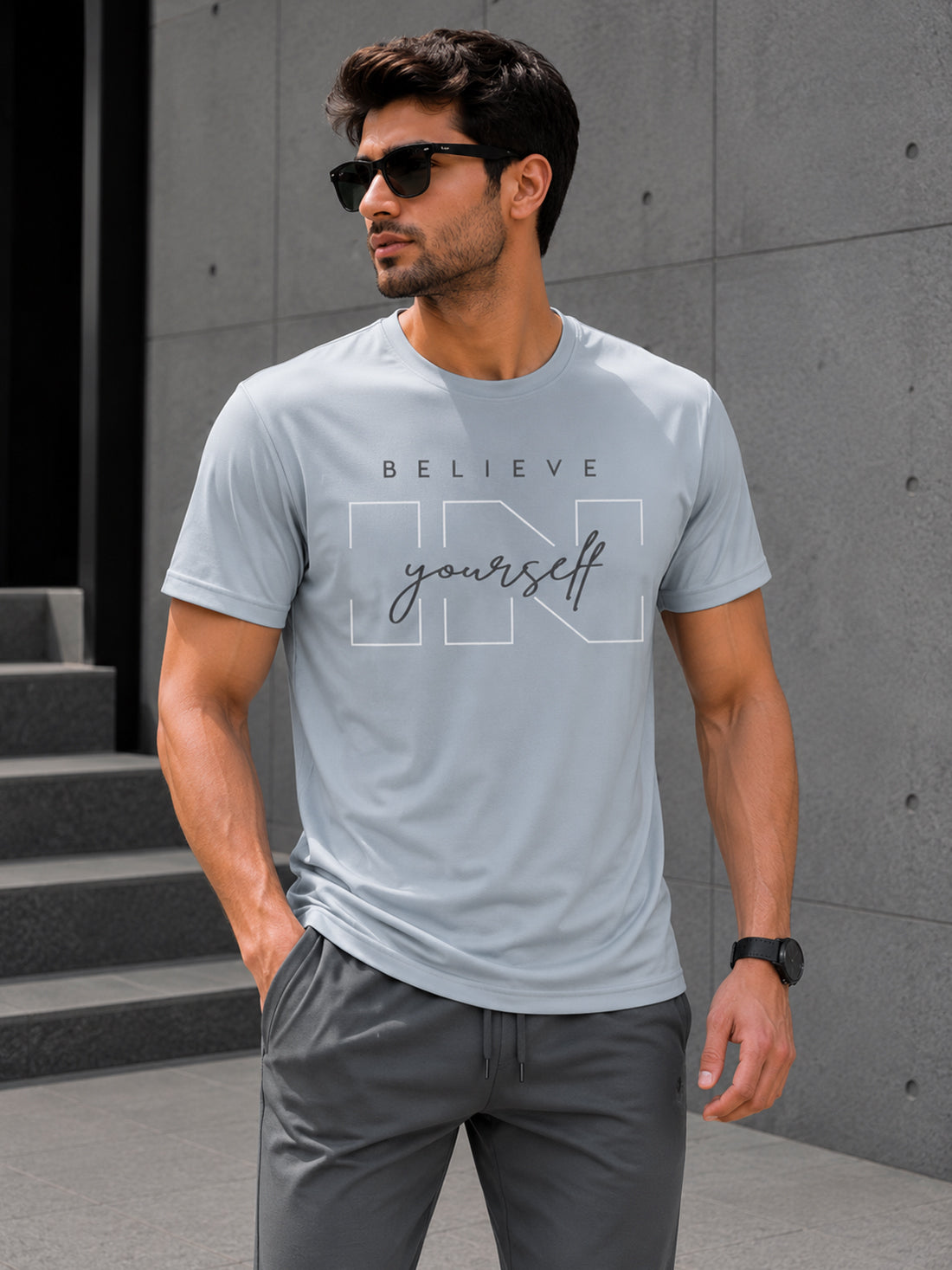 Men's Quick Dry Sports T-Shirt | Printed Gym Workout Running Training Activewear Tee (Silver)