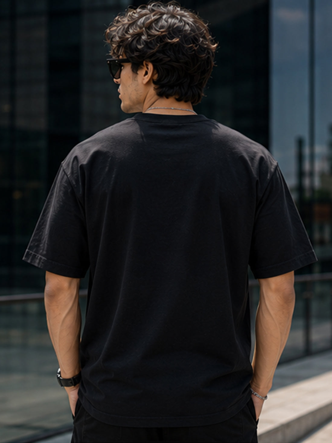 Men's Oversized Drop Shoulder T-Shirt | Pure Cotton Relaxed Fit Round Neck Streetwear Pullover Tee (Black)