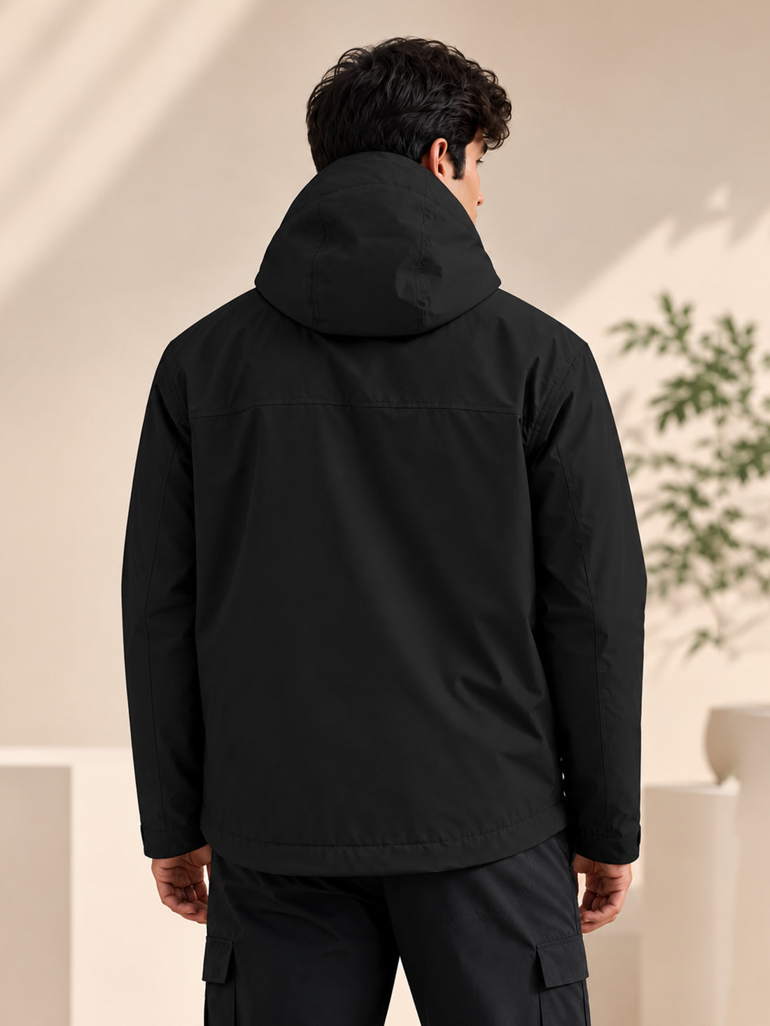 Men’s Black Hooded Windcheater Jacket with Mesh Lining