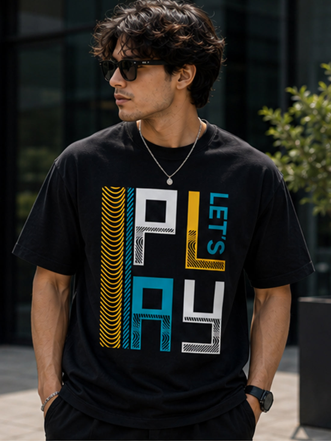 Men's Oversized Drop Shoulder T-Shirt | Pure Cotton Relaxed Fit Round Neck Streetwear Pullover Tee (Black)