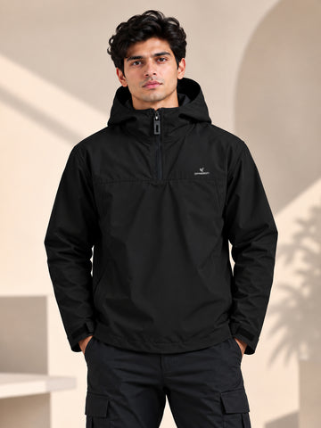 Men’s Black Hooded Windcheater Jacket with Mesh Lining