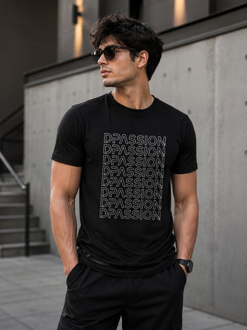 Men's Quick Dry Sports T-Shirt | Printed Gym Workout Running Training Activewear Tee (Black)