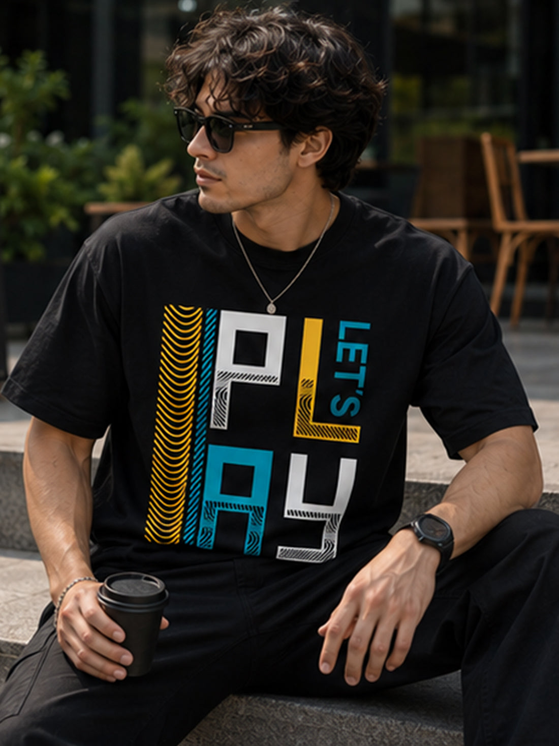 Men's Oversized Drop Shoulder T-Shirt | Pure Cotton Relaxed Fit Round Neck Streetwear Pullover Tee (Black)