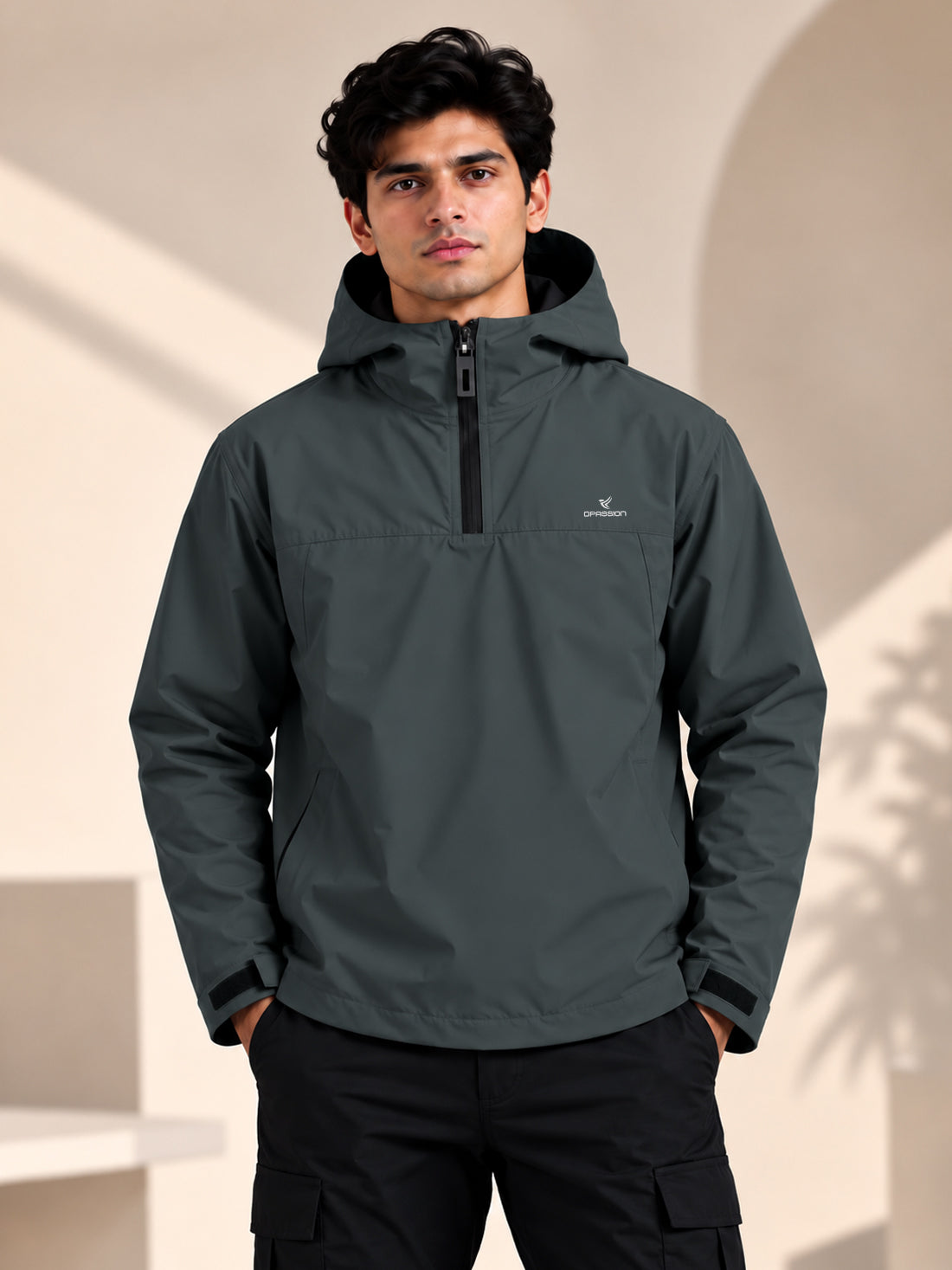 Men’s Black Hooded Windcheater Jacket with Mesh Lining