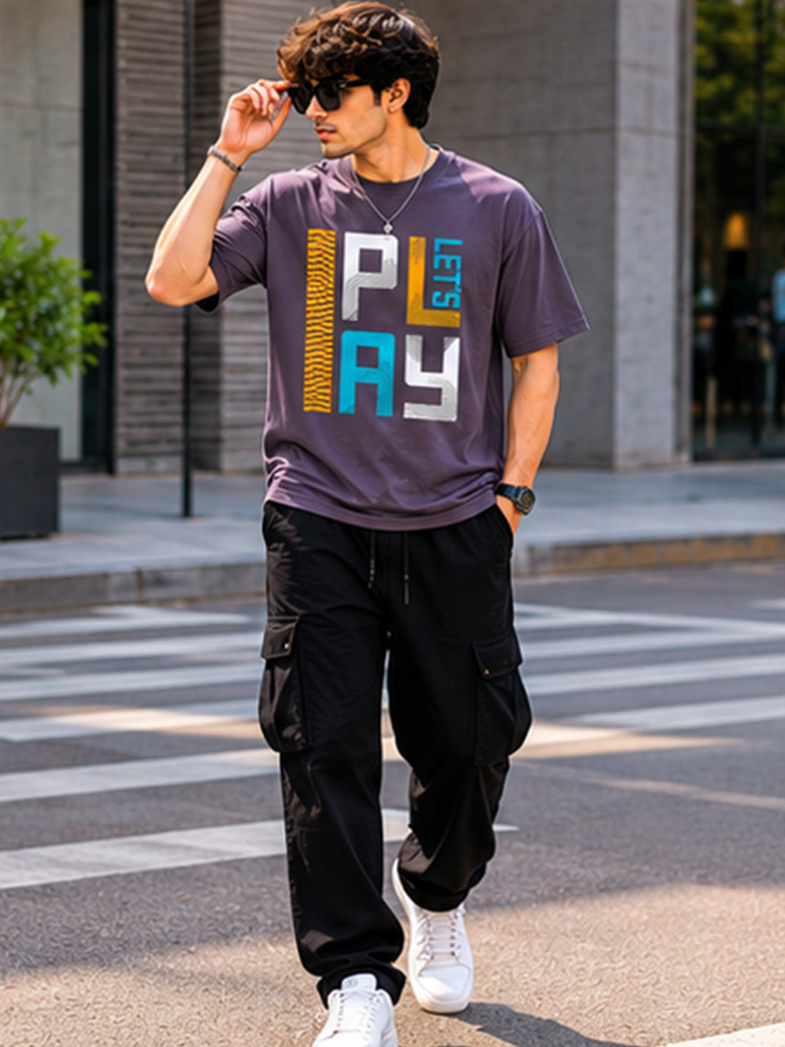 Men's Oversized Drop Shoulder T-Shirt | Pure Cotton Relaxed Fit Round Neck Streetwear Pullover Tee (Grey)