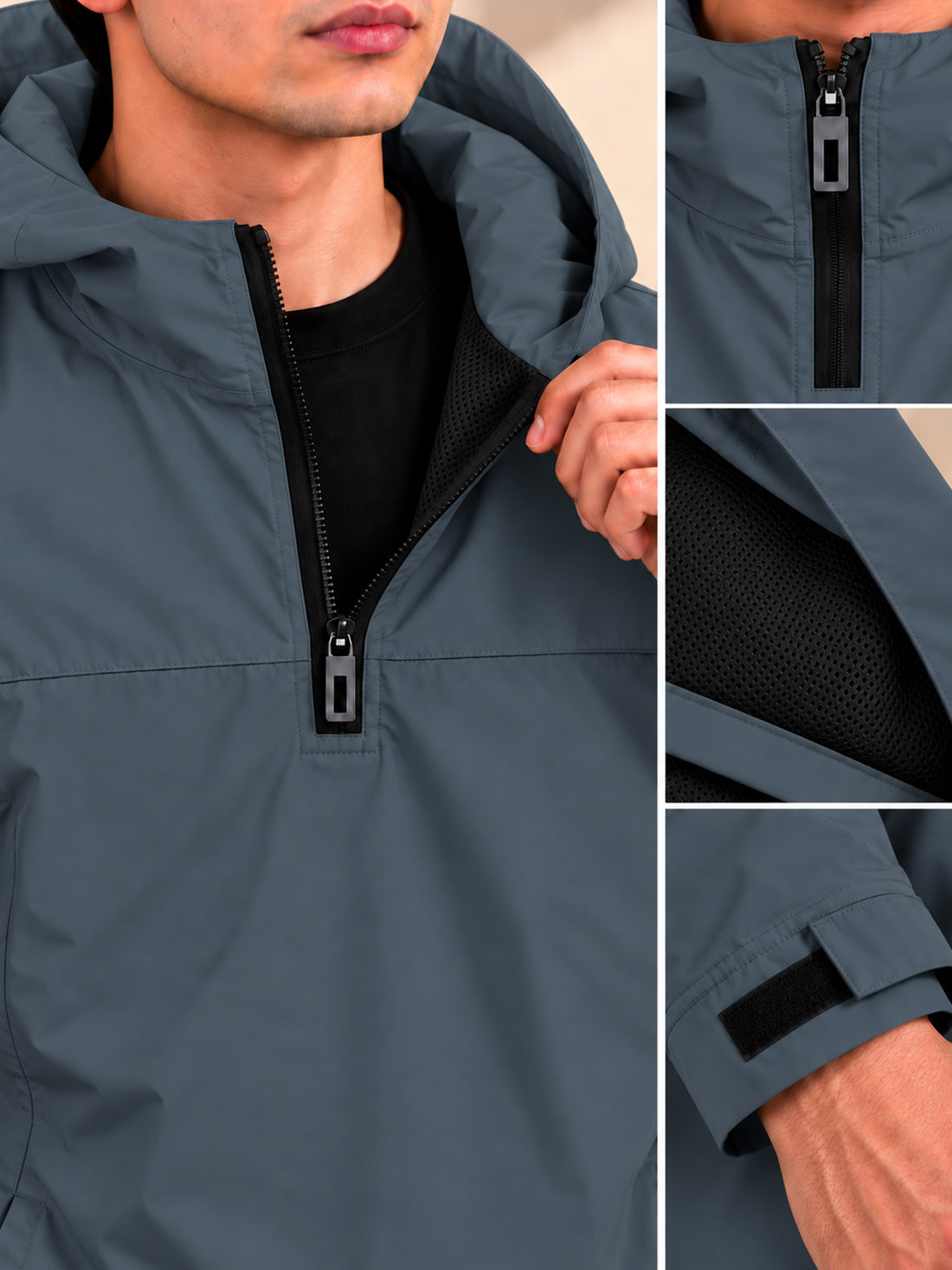 Men’s Black Hooded Windcheater Jacket with Mesh Lining