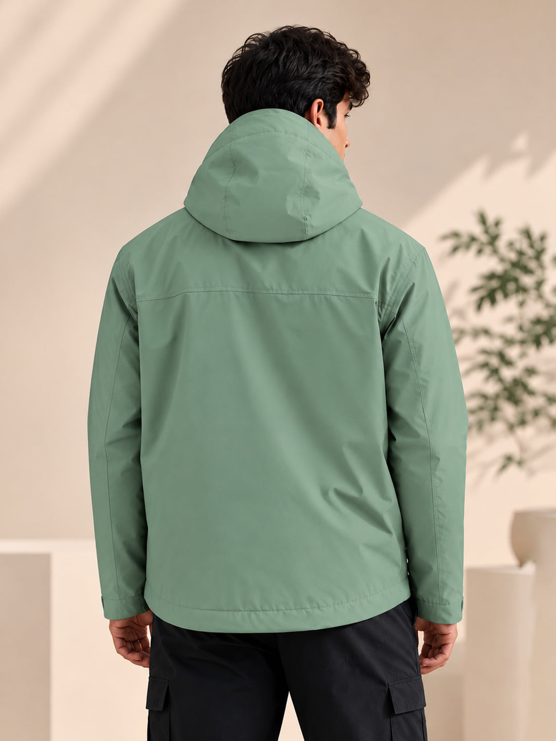 Men’s Black Hooded Windcheater Jacket with Mesh Lining