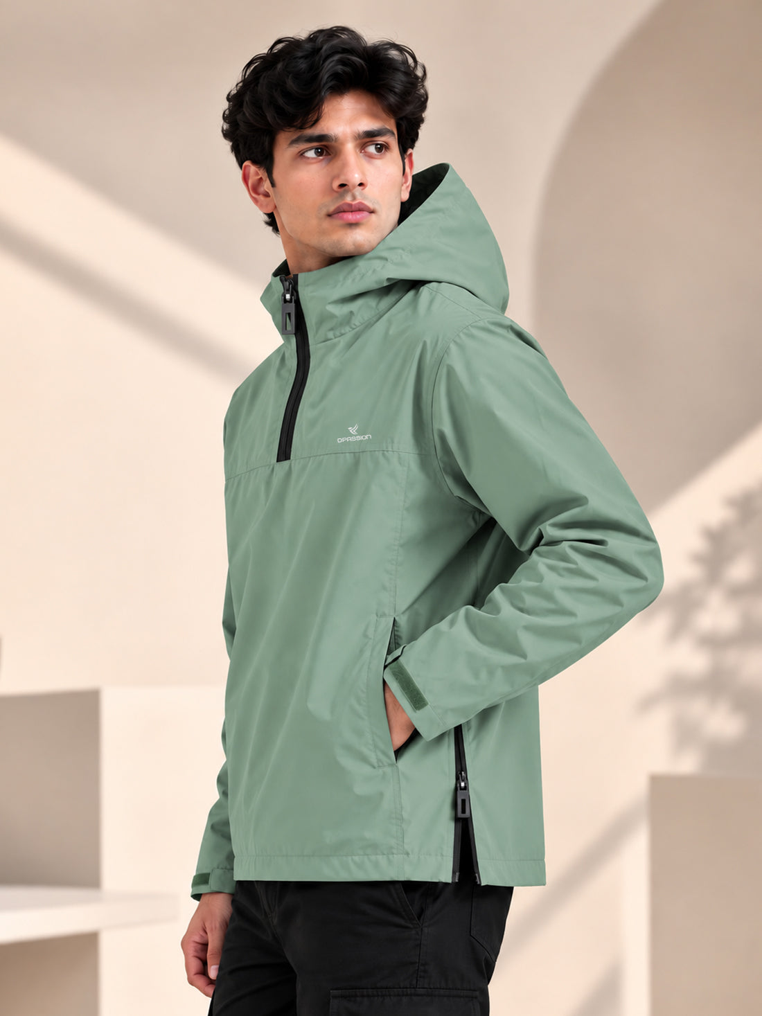 Men’s Black Hooded Windcheater Jacket with Mesh Lining