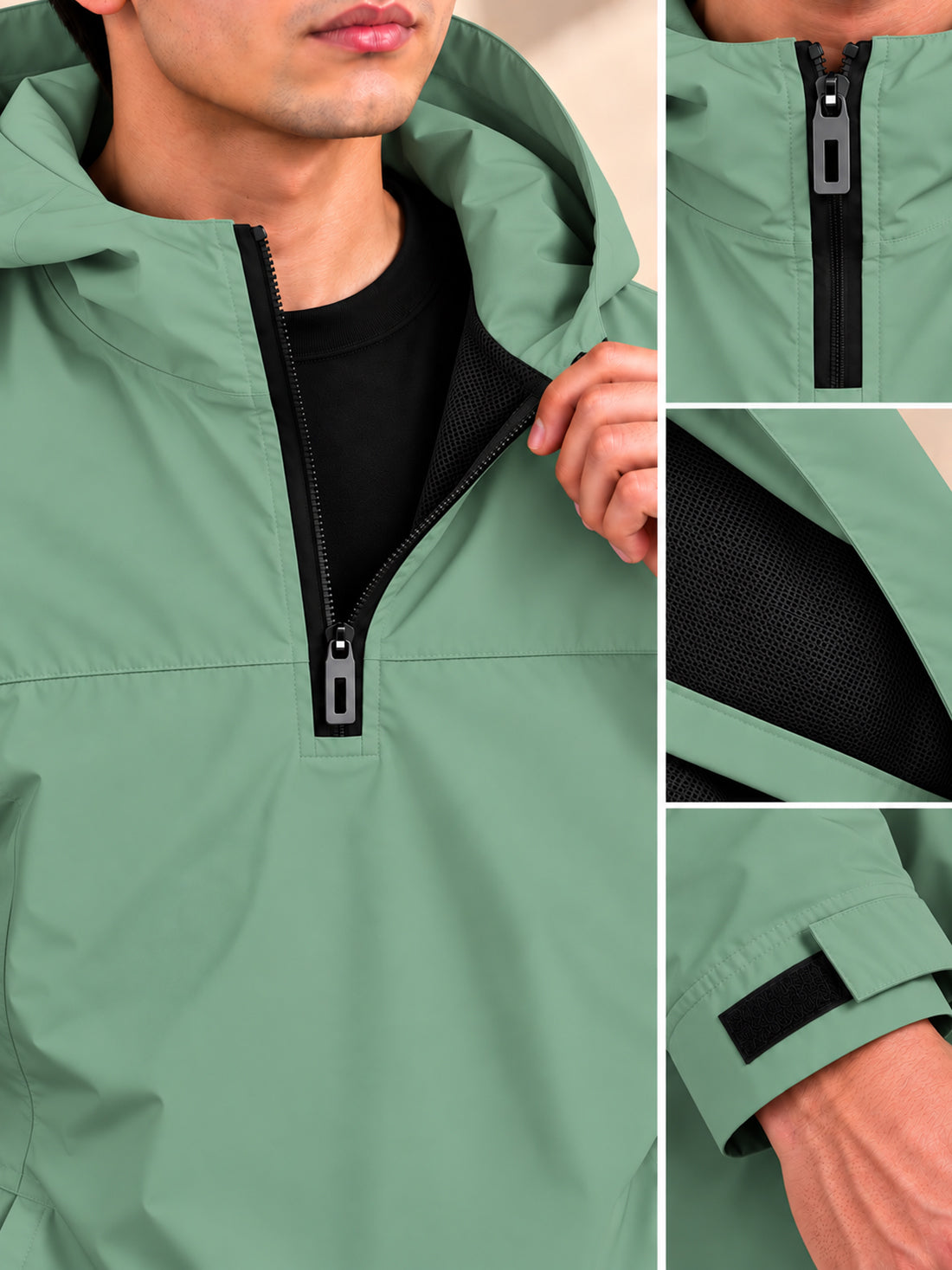 Men’s Black Hooded Windcheater Jacket with Mesh Lining