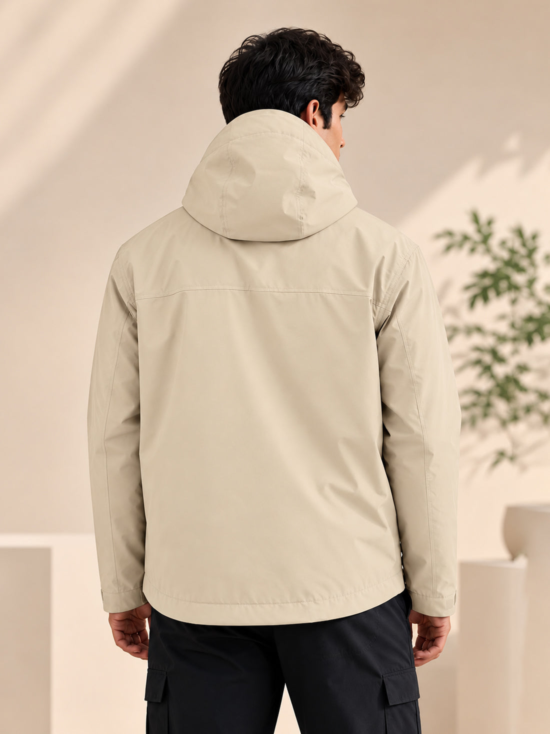 Men’s Black Hooded Windcheater Jacket with Mesh Lining