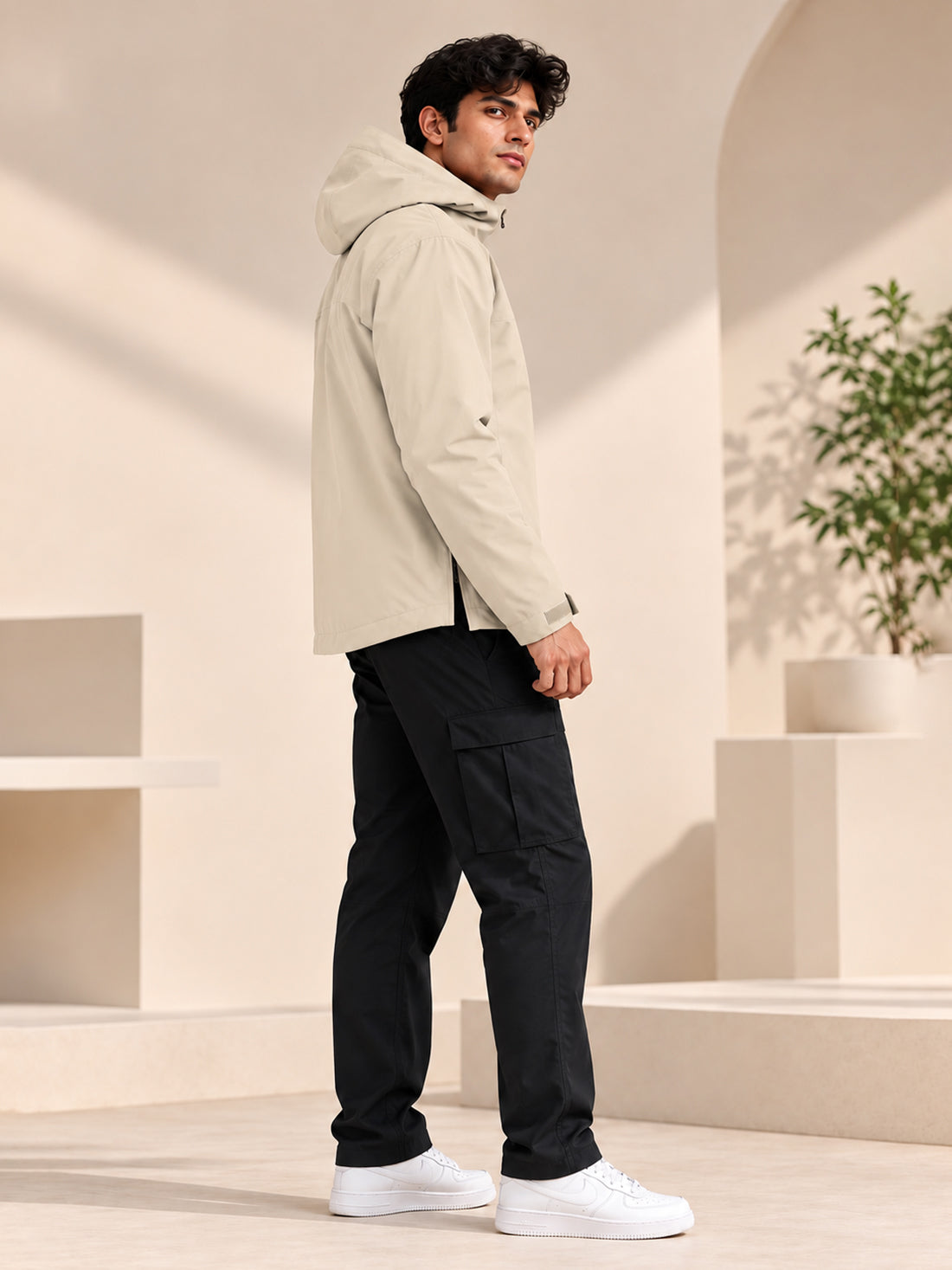 Men’s Black Hooded Windcheater Jacket with Mesh Lining