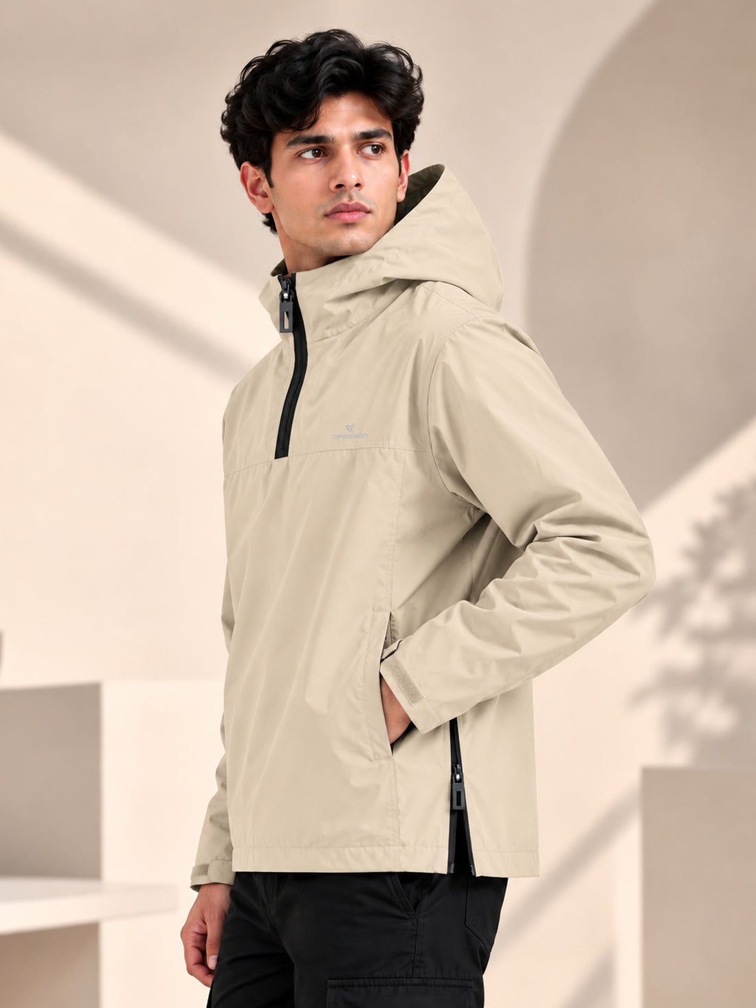 Men’s Black Hooded Windcheater Jacket with Mesh Lining