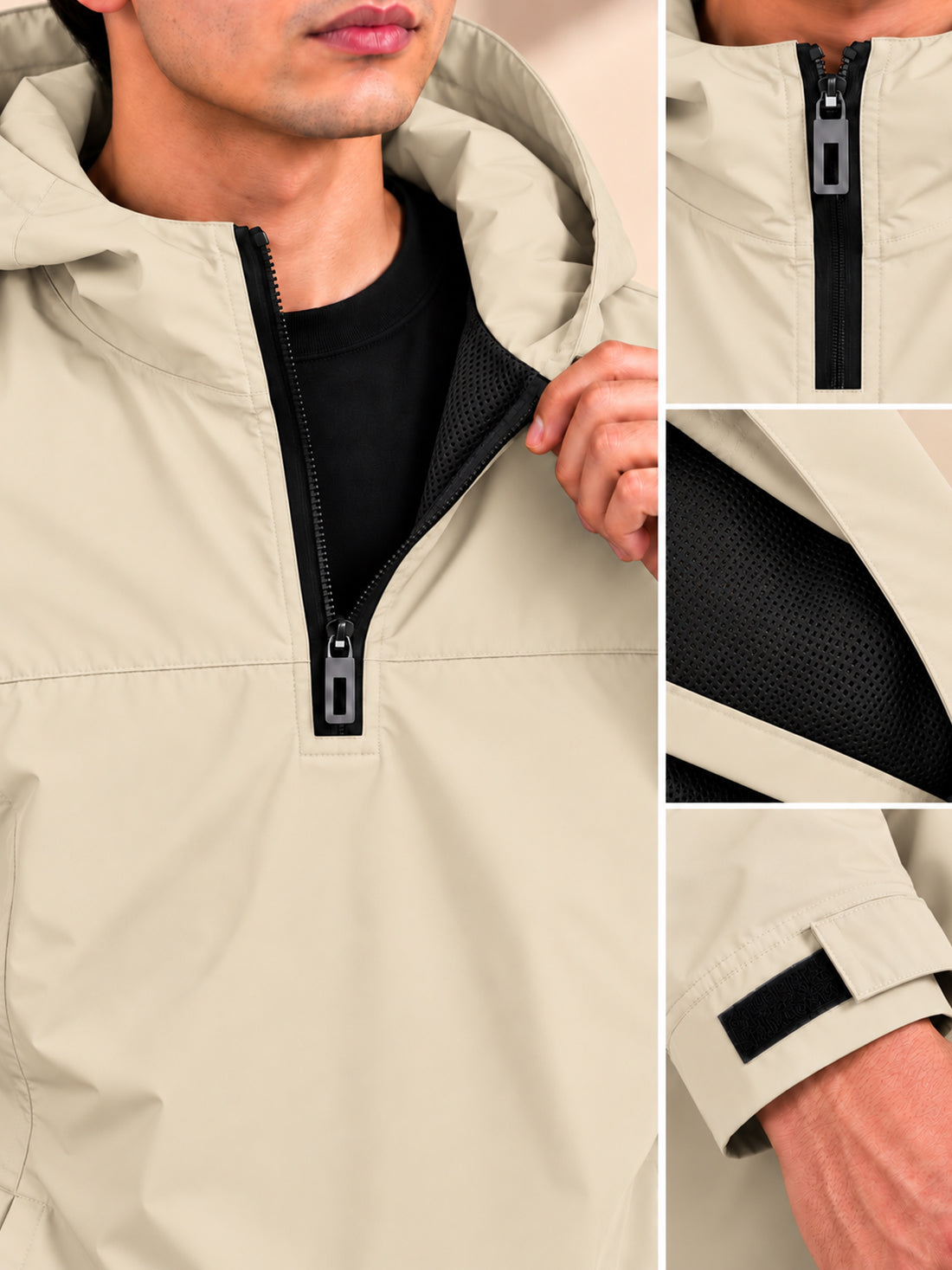 Men’s Black Hooded Windcheater Jacket with Mesh Lining