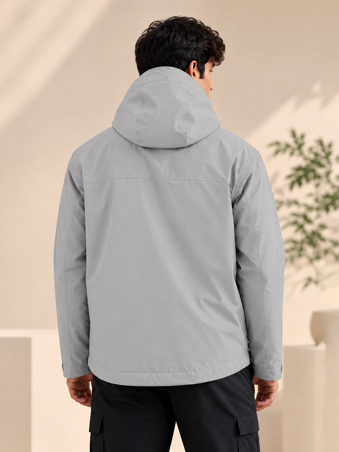 Men’s Black Hooded Windcheater Jacket with Mesh Lining