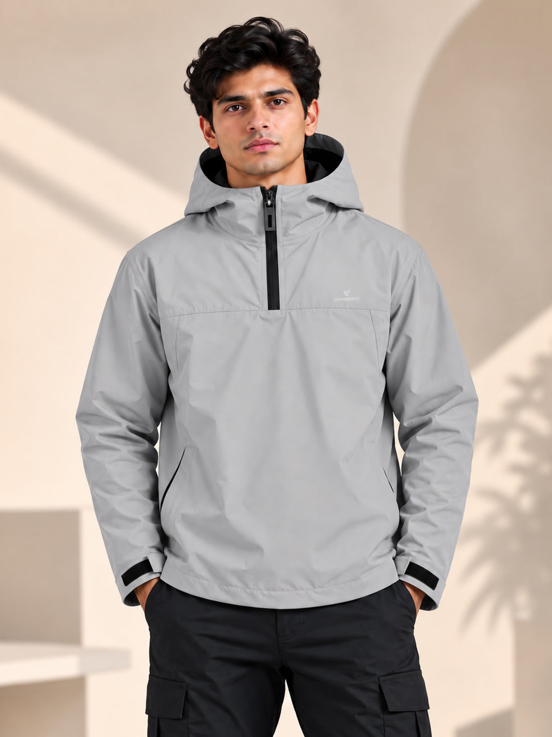 Men’s Black Hooded Windcheater Jacket with Mesh Lining
