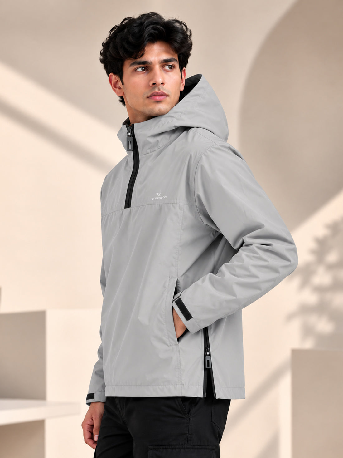 Men’s Black Hooded Windcheater Jacket with Mesh Lining