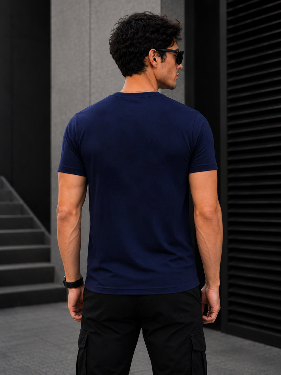 Men's Quick Dry Sports T-Shirt | Printed Gym Workout Running Training Activewear Tee (Navy Blue)