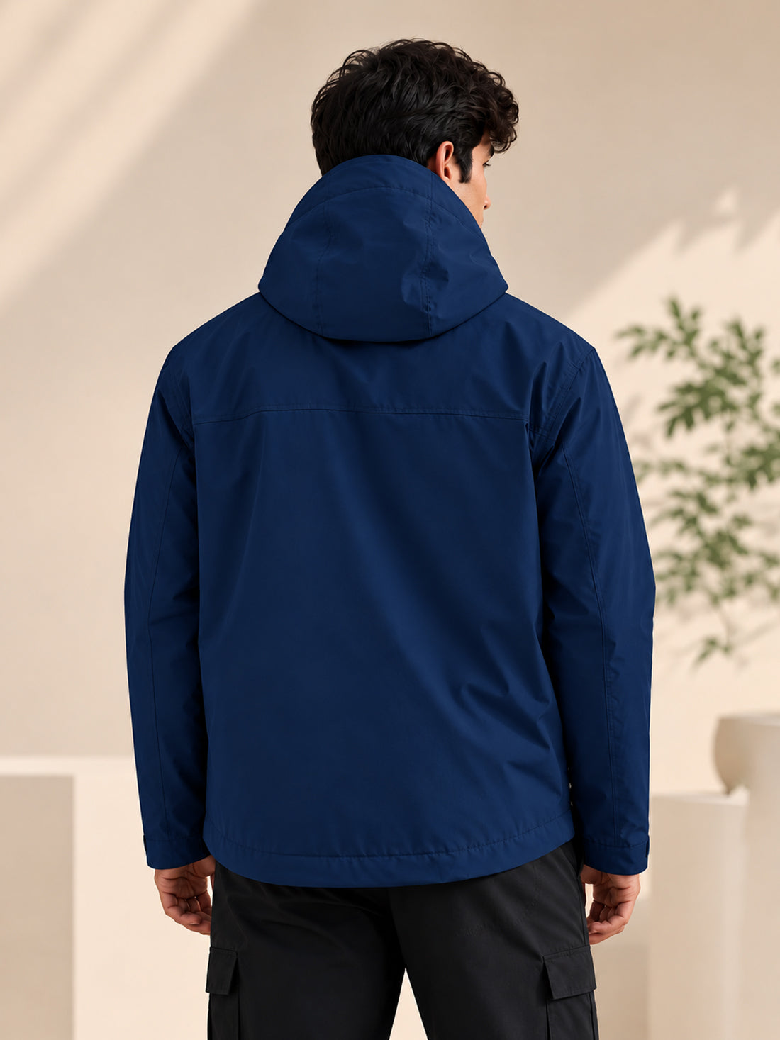 Men’s Black Hooded Windcheater Jacket with Mesh Lining