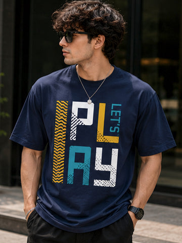 Men's Oversized Drop Shoulder T-Shirt | Pure Cotton Relaxed Fit Round Neck Streetwear Pullover Tee (Navy Blue)