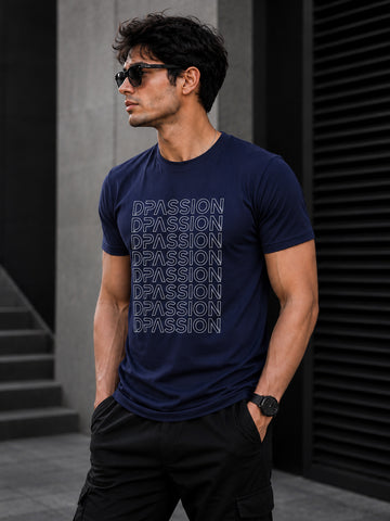 Men's Quick Dry Sports T-Shirt | Printed Gym Workout Running Training Activewear Tee (Navy Blue)