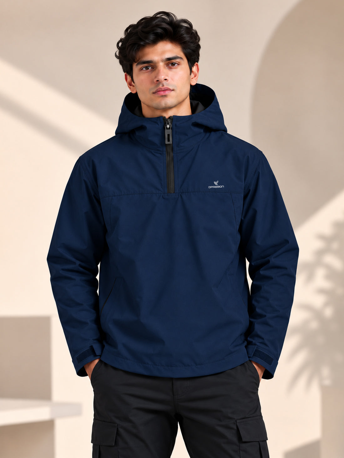 Men’s Black Hooded Windcheater Jacket with Mesh Lining