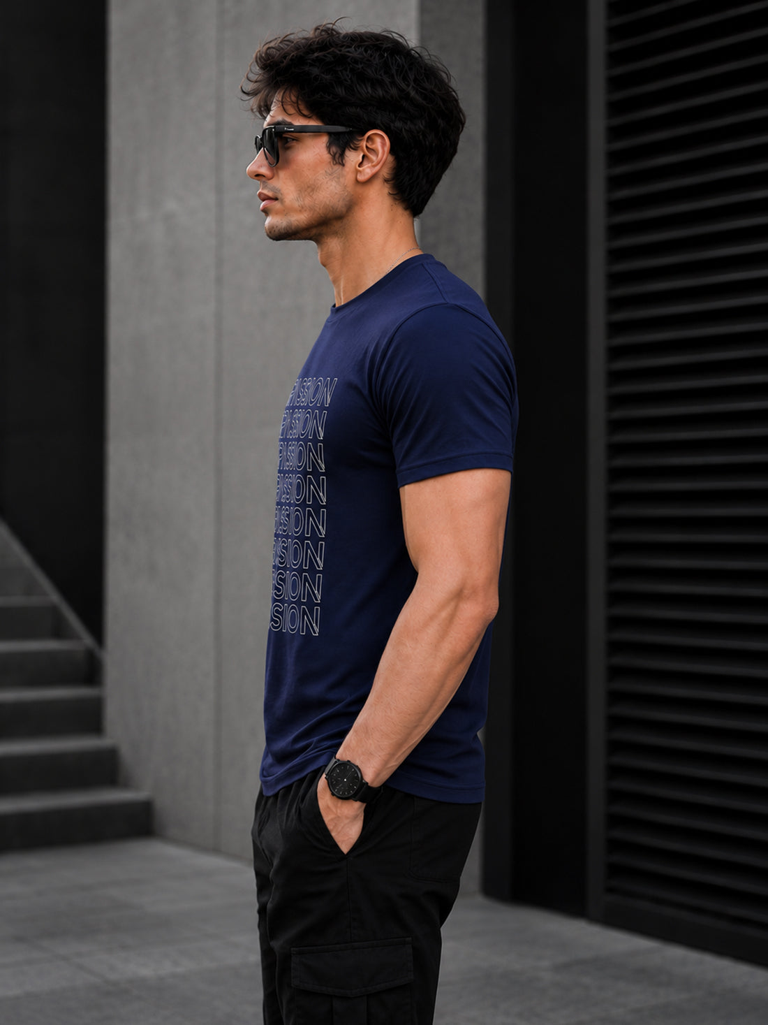 Men's Quick Dry Sports T-Shirt | Printed Gym Workout Running Training Activewear Tee (Navy Blue)