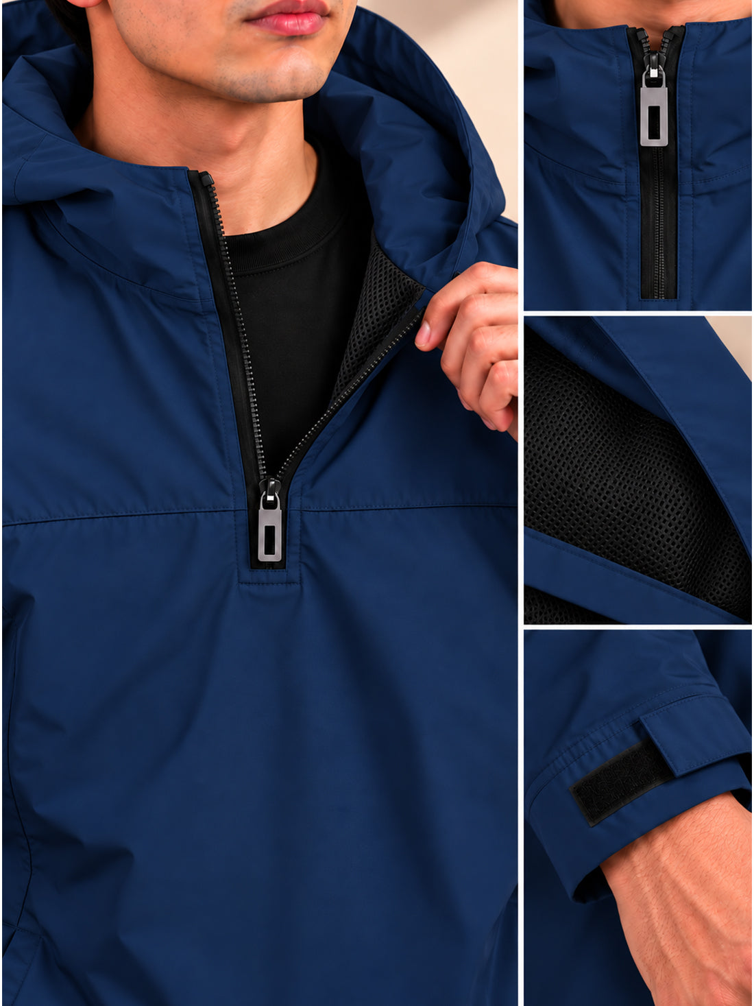 Men’s Black Hooded Windcheater Jacket with Mesh Lining