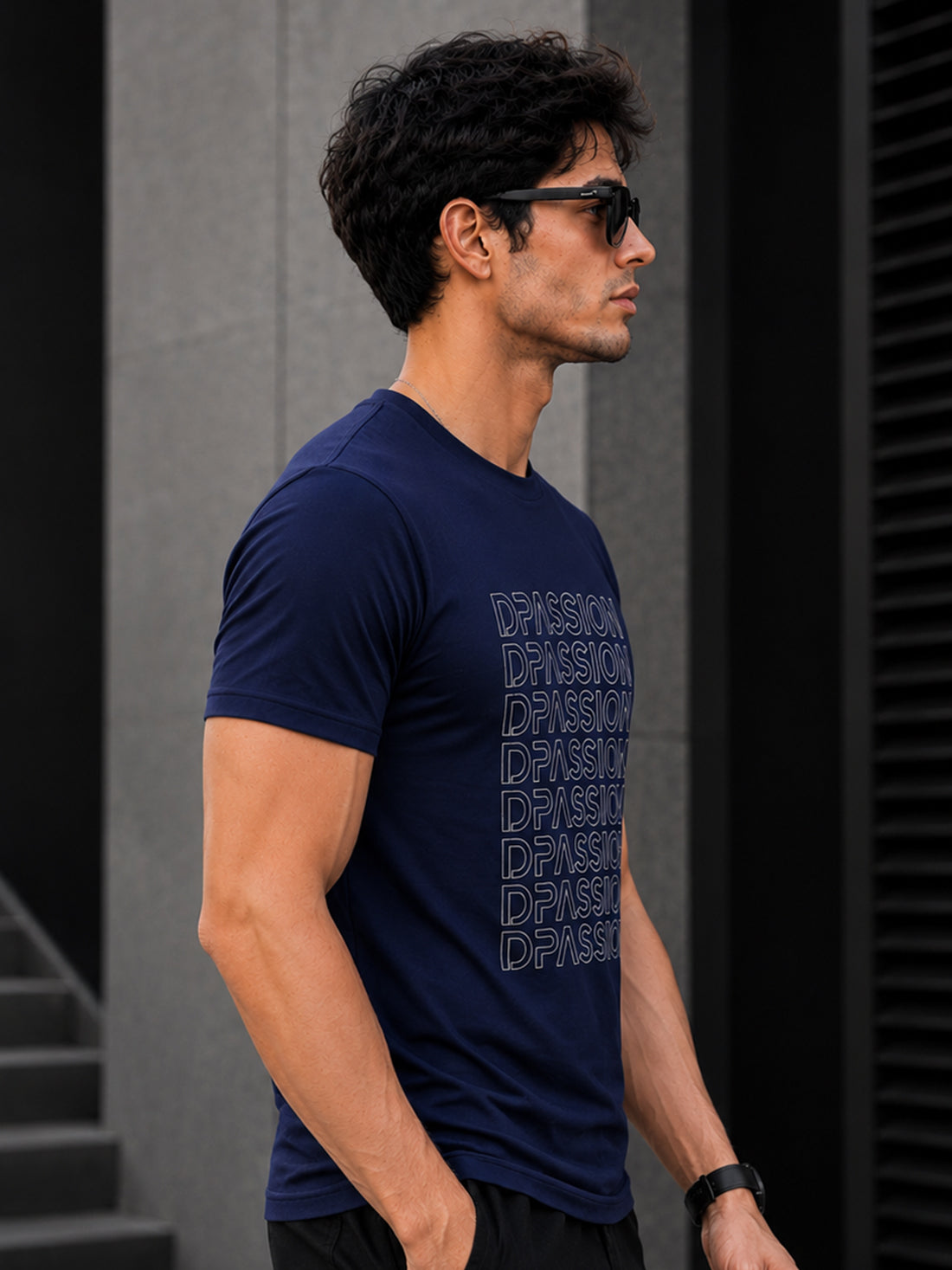 Men's Quick Dry Sports T-Shirt | Printed Gym Workout Running Training Activewear Tee (Navy Blue)