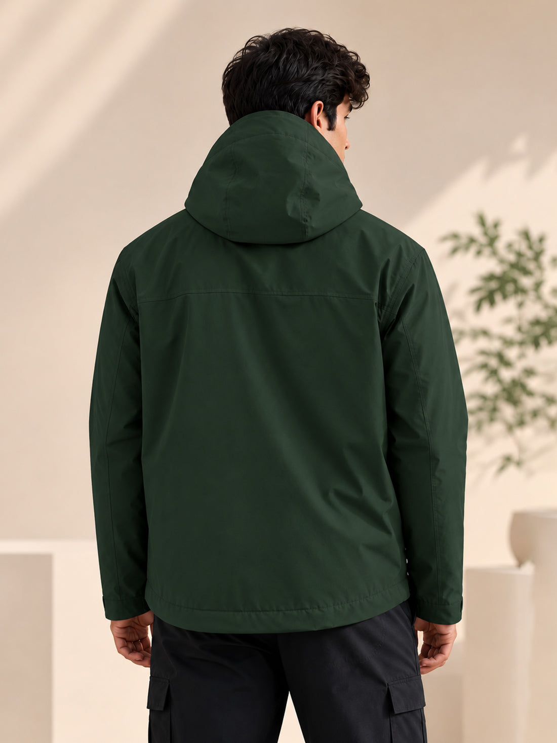 Men’s Black Hooded Windcheater Jacket with Mesh Lining