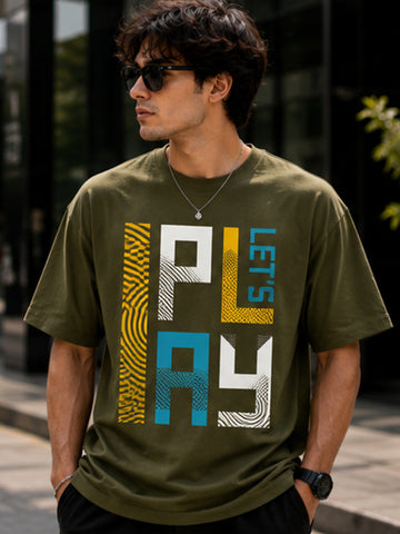 Men's Oversized Drop Shoulder T-Shirt | Pure Cotton Relaxed Fit Round Neck Streetwear Pullover Tee (Olive)