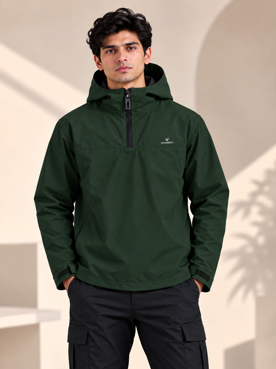 Men’s Black Hooded Windcheater Jacket with Mesh Lining