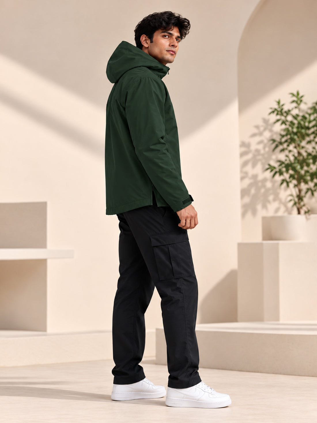 Men’s Black Hooded Windcheater Jacket with Mesh Lining