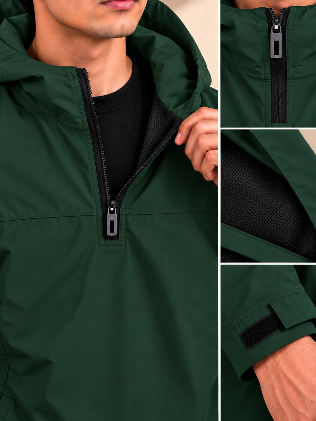 Men’s Black Hooded Windcheater Jacket with Mesh Lining