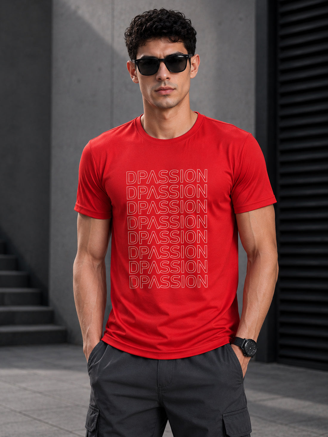 Men's Quick Dry Sports T-Shirt | Printed Gym Workout Running Training Activewear Tee (Red)