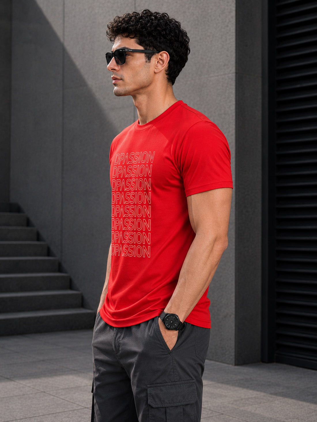 Men's Quick Dry Sports T-Shirt | Printed Gym Workout Running Training Activewear Tee (Red)